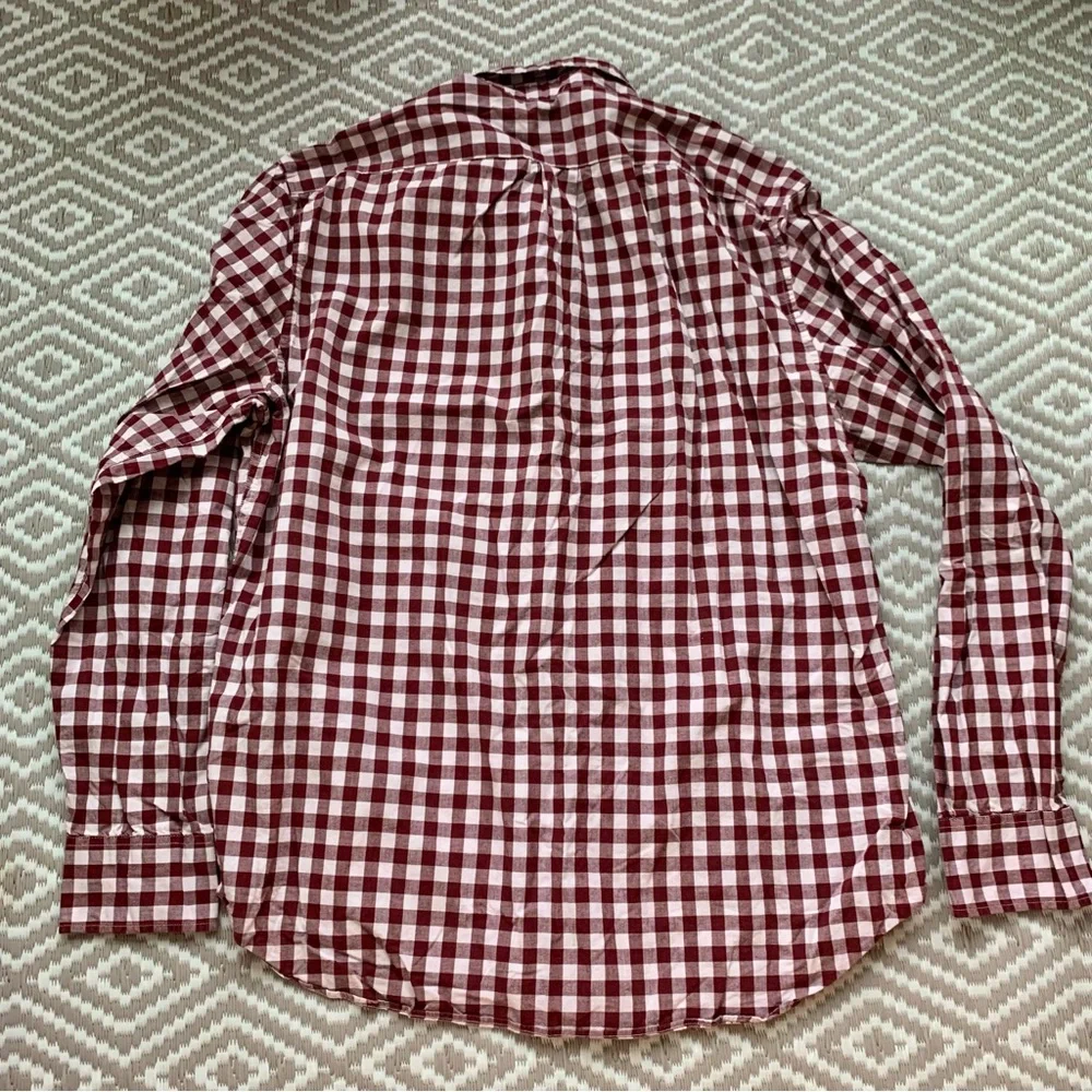 J. Crew Plaid Gingham Checkered Long Sleeve Button Down Men's Red Shirt Large